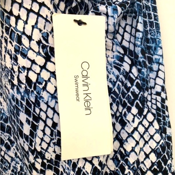 Calvin Klein Women's Blue Black White Snakeskin Print One-Piece Swimsuit - Picture 9 of 11